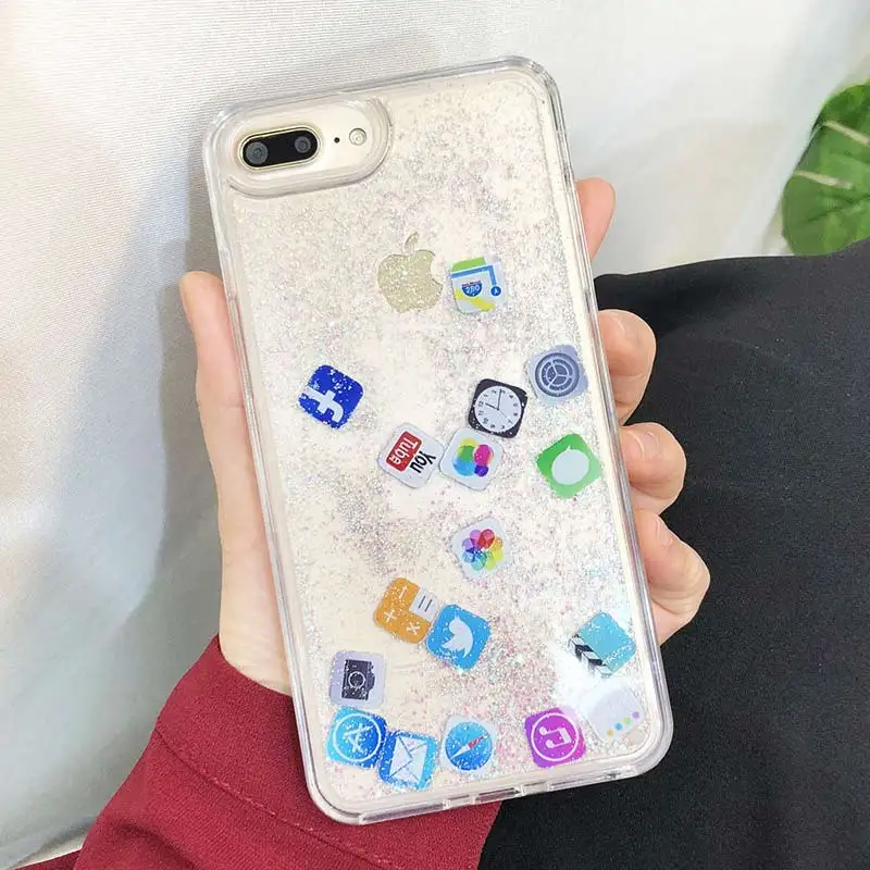 Для iPhone 11 Pro Max чехол Мобильный Жидкий блеск с приложением Настольный значок для X