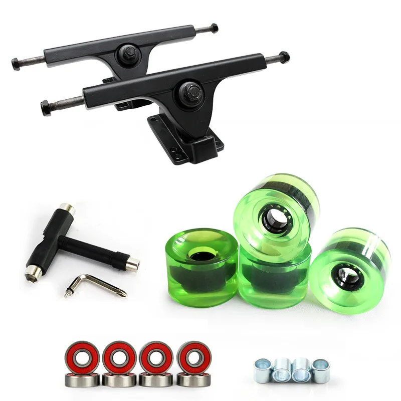 

1 Pair 7" Longboard Truck Wheels Set 4 pcs PU Wheels 8 pcs Bearing T Skateboard Tool Skateboard Truck Wheel Combo For Longboard