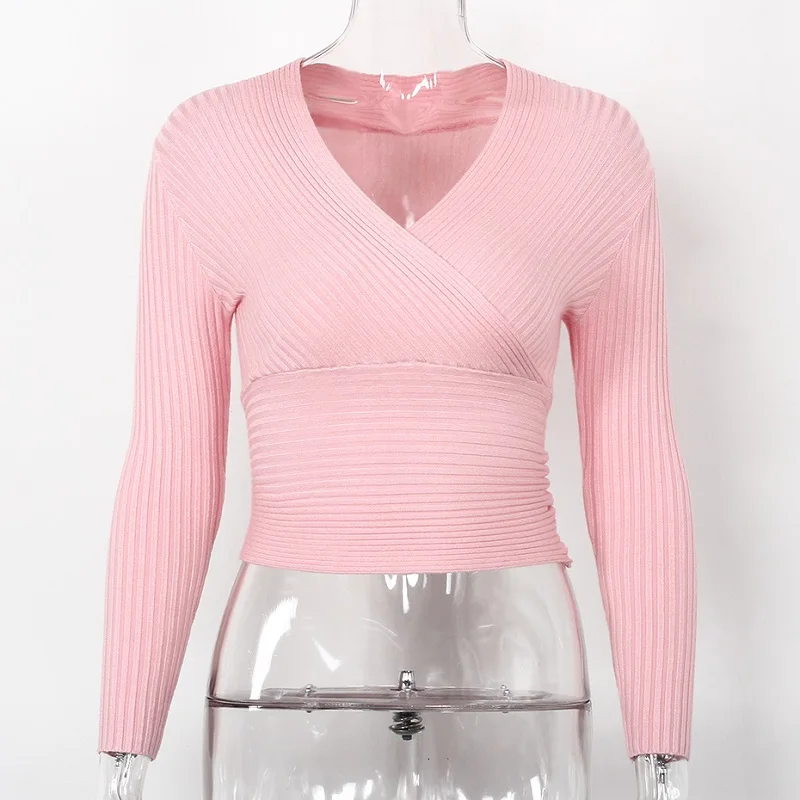 Pink Sweater Сексуальный Зимний вязаный свитер с v-образным вырезом, кашемировый женский свитер, женские свитера и пуловеры, осенний свитер с длинным рукавом, джемпер - Цвет: Pink Sweater