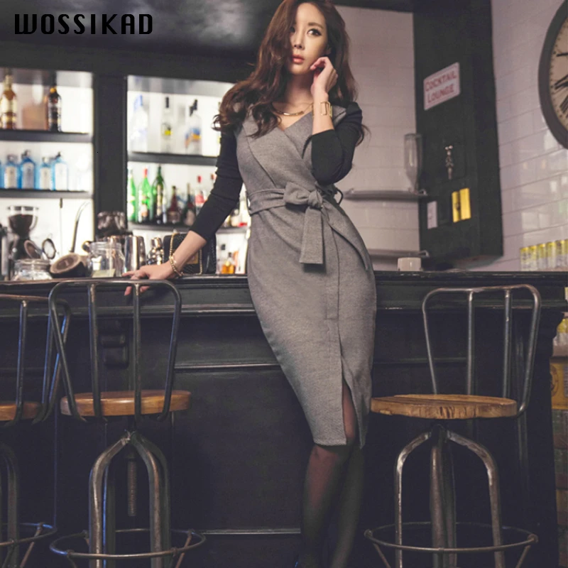 Женское тонкое платье костюм с длинным рукавом роскошное облегающее V образным