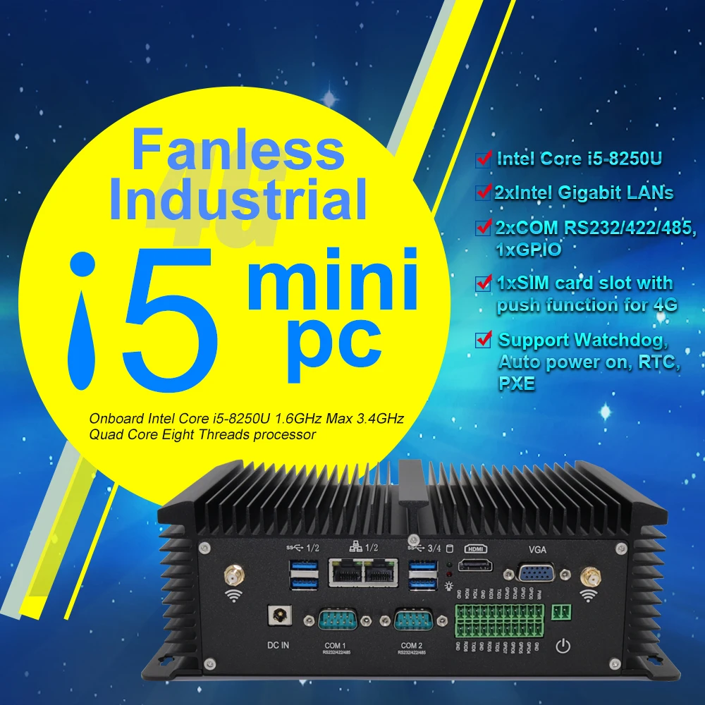 Eglobal Watchdog 2COM небольшой форм фактор ПК SIM карта Intel Core i7 мини DDR4 VGA HD компьютер