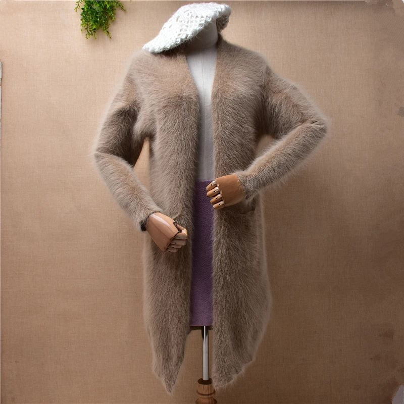 

ladies women autumn winter clothing hairy mink cashmere knitted slim cardigan angora rabbit fur jacket coat sweater pull tops