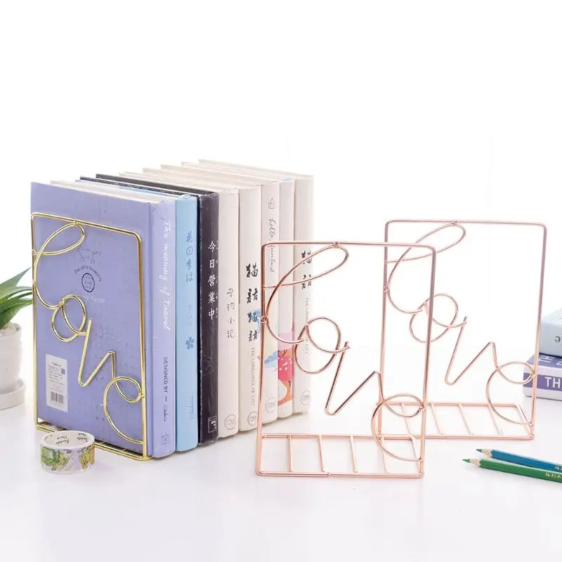 

2Pcs/Pair Creative Love Shaped Metal Bookends Desk Storage Holder Shelf Book Organizer Stand K92C