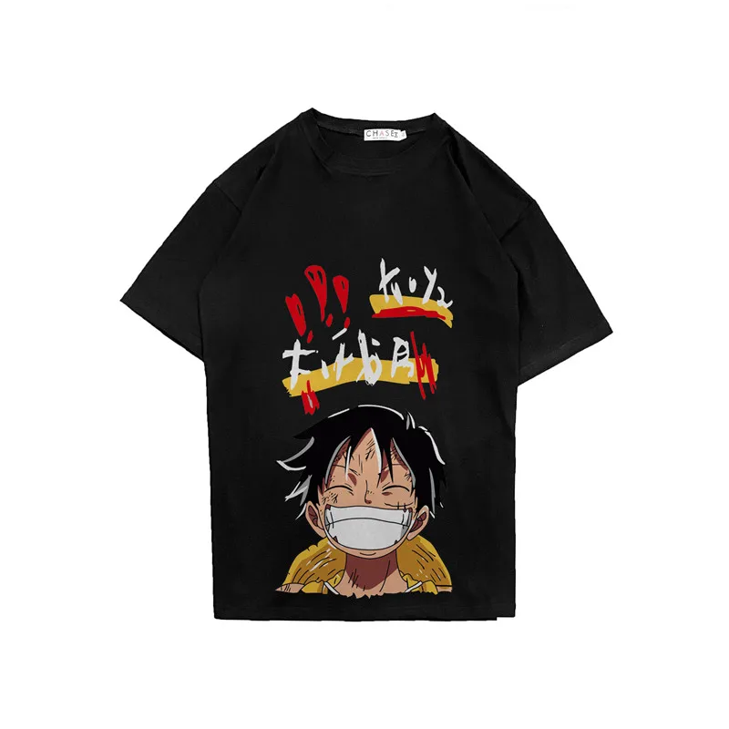 

2021 Harajuku Funny Cartoon One Piece Print T shirt Anime Summer Pullover Clothes Students Brief Kpop Teens Popular Streetwear