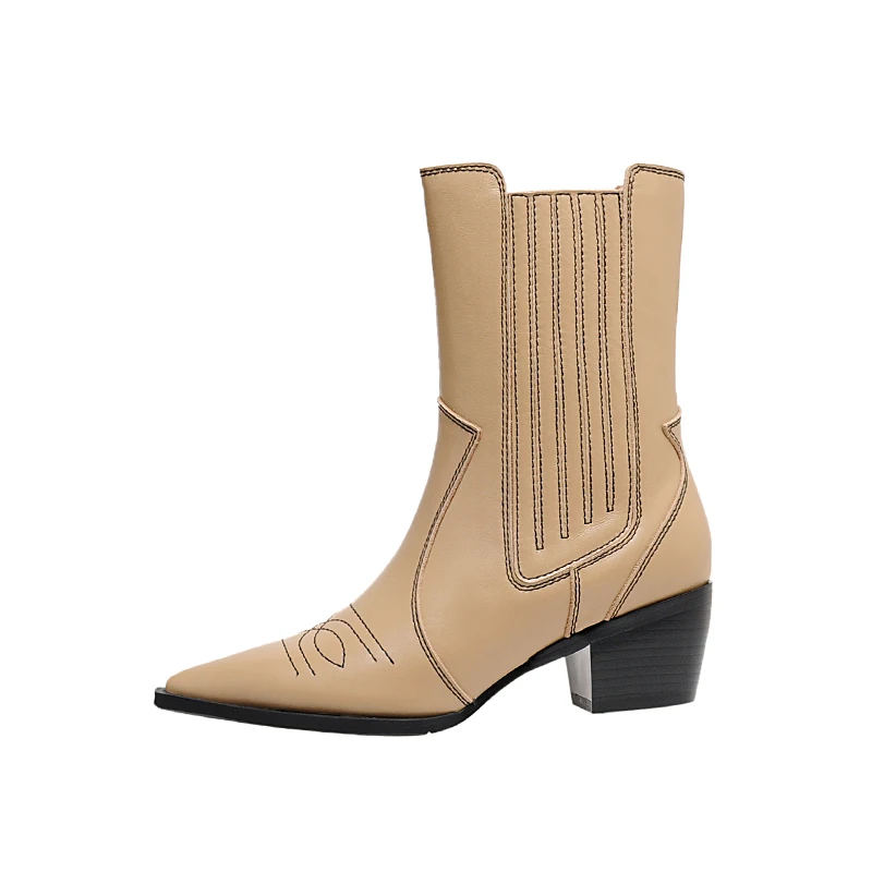 

Salu 2020 Cow Leather Women Shoes Square High Heel Fashion Ankle Boots Autumn Winter Pointed Toe Women Boots big Size 34-40