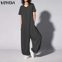 vintage rompers womens jumpsuits vonda 2021 casual short sleeve solid playsuits ladies office overalls loose pants