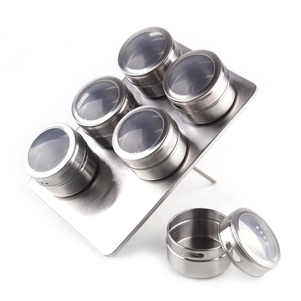 

Home Creative Magnetic Visible Stainless Steel Portable Seasoning Box Square 6/12-Piece Outdoor Barbecue Kitchen Supplies LD626