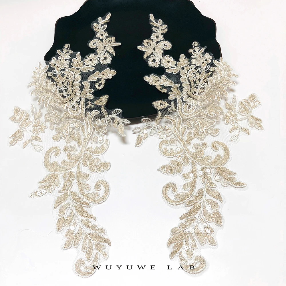 1 пара прозрачная хлопковая гипюровая ткань цвета шампанского с блестками и