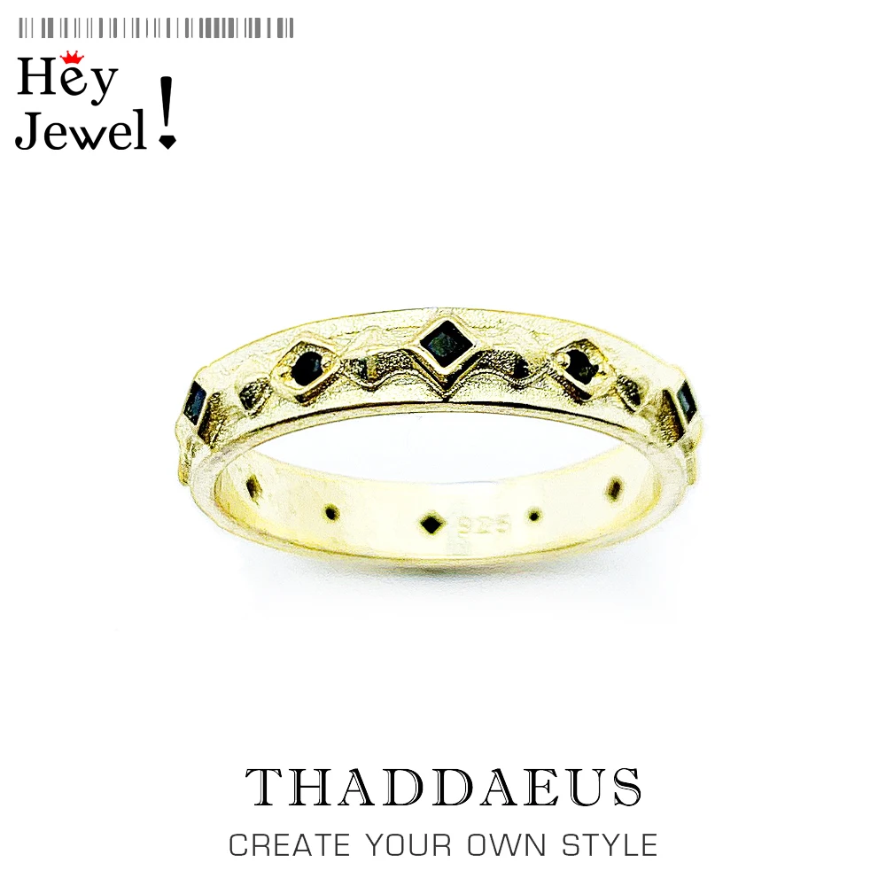 

Detailed Golden Ring Black,Vintage Brand New Europe Style Noble Fine Jewerly For Women Men,2021 Partner 925 Sterling Silver Gift