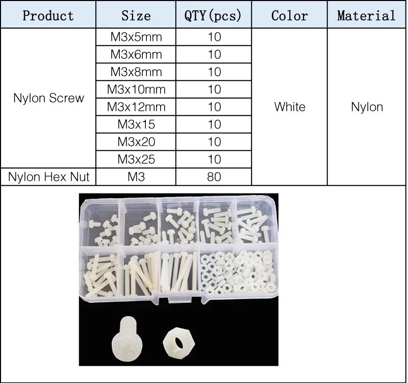 Plastic Machine screw nut washer  box, m2, 5, m3, m4, m5, m6, white, nylon, round screw set Nylon screw classification box images - 6