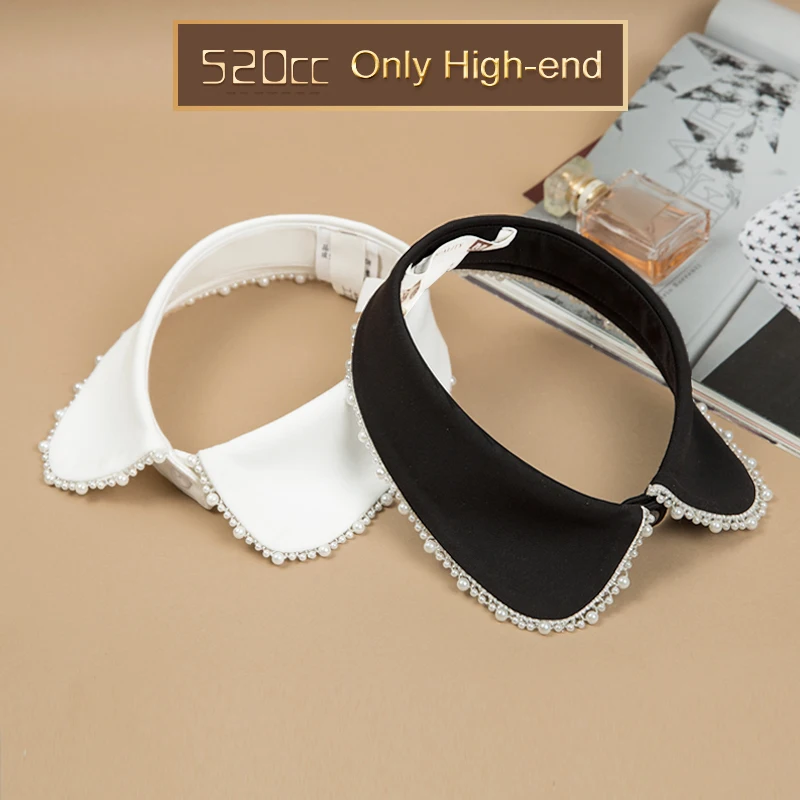 

Womens Bead Black White Fake Collar Women Removable Collar Ladies Elegant Fashion Clothes Accessories 2021 Summer Tops Blouse