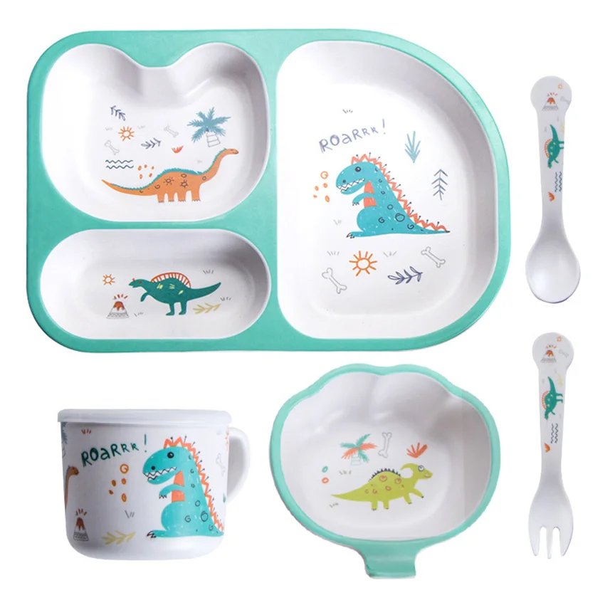 

5Pcs Dinosaur Divided Children's Plate Cute Creative Household Dinnerware Baby Plate Breakfast Dinner Plate