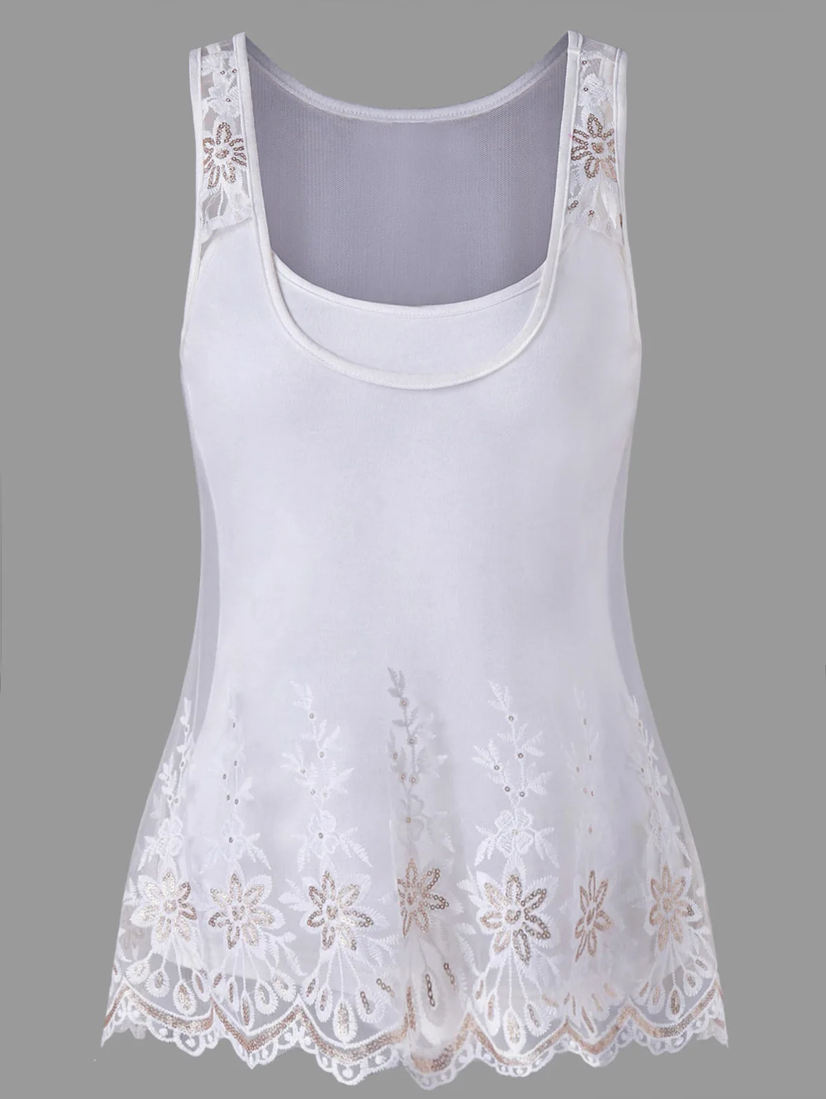 

Europe and the United States fast fashion women's popular Round Neck Lace suspender skirt top mesh embroidery two piece set 9430