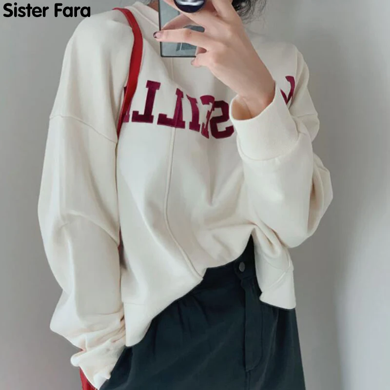 

Sister Fara Autumn Loose Print Women's Sweatshirt Puff Sleeve All-match Female Spring Pullover Sweatshirt Women's Clothing 2021