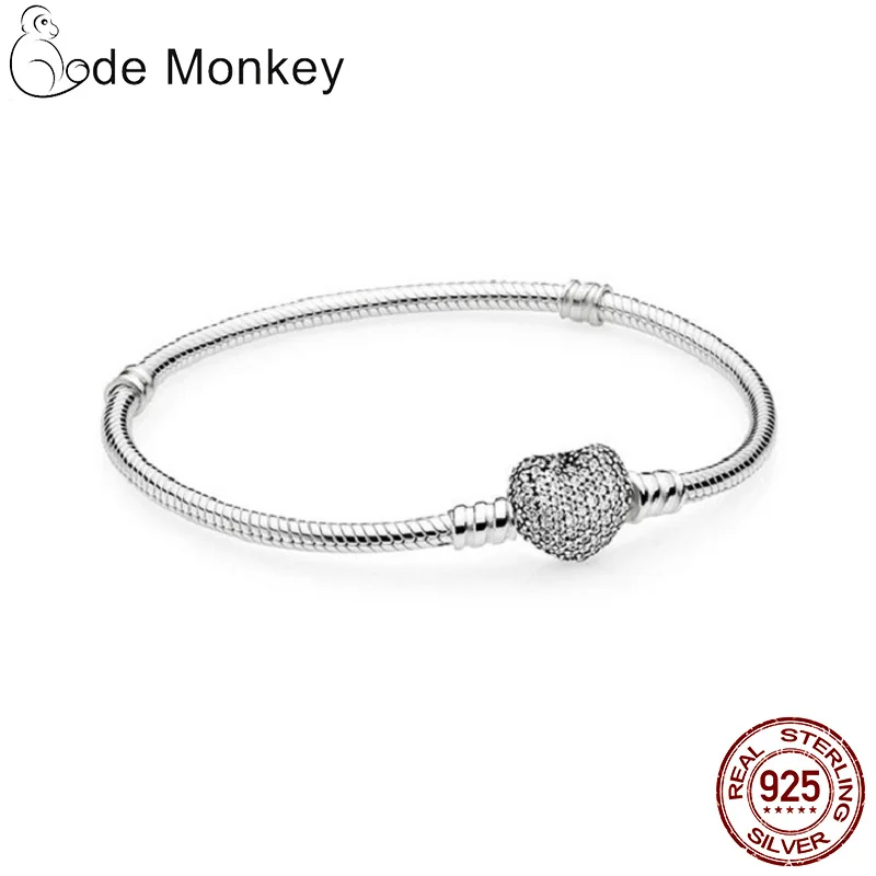 CodeMonkey Лидер продаж 925 пробы серебряный браслет в форме сердца подходит для оригинальных бусин Подвески DIY ювелирные изделия подарок для женщин CMC906