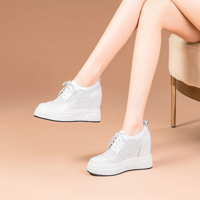 

EGONERY spring new pattern slope heel round toe leisure footwear women shoes solid color comfortable ventilation frenulum