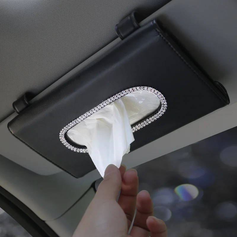 

Fashion Crown Crystal Car Tissue Box Sun Visor Leather Auto Tissue Bag Sunvisor Hanging Holder Case Napkin For Car Accessories