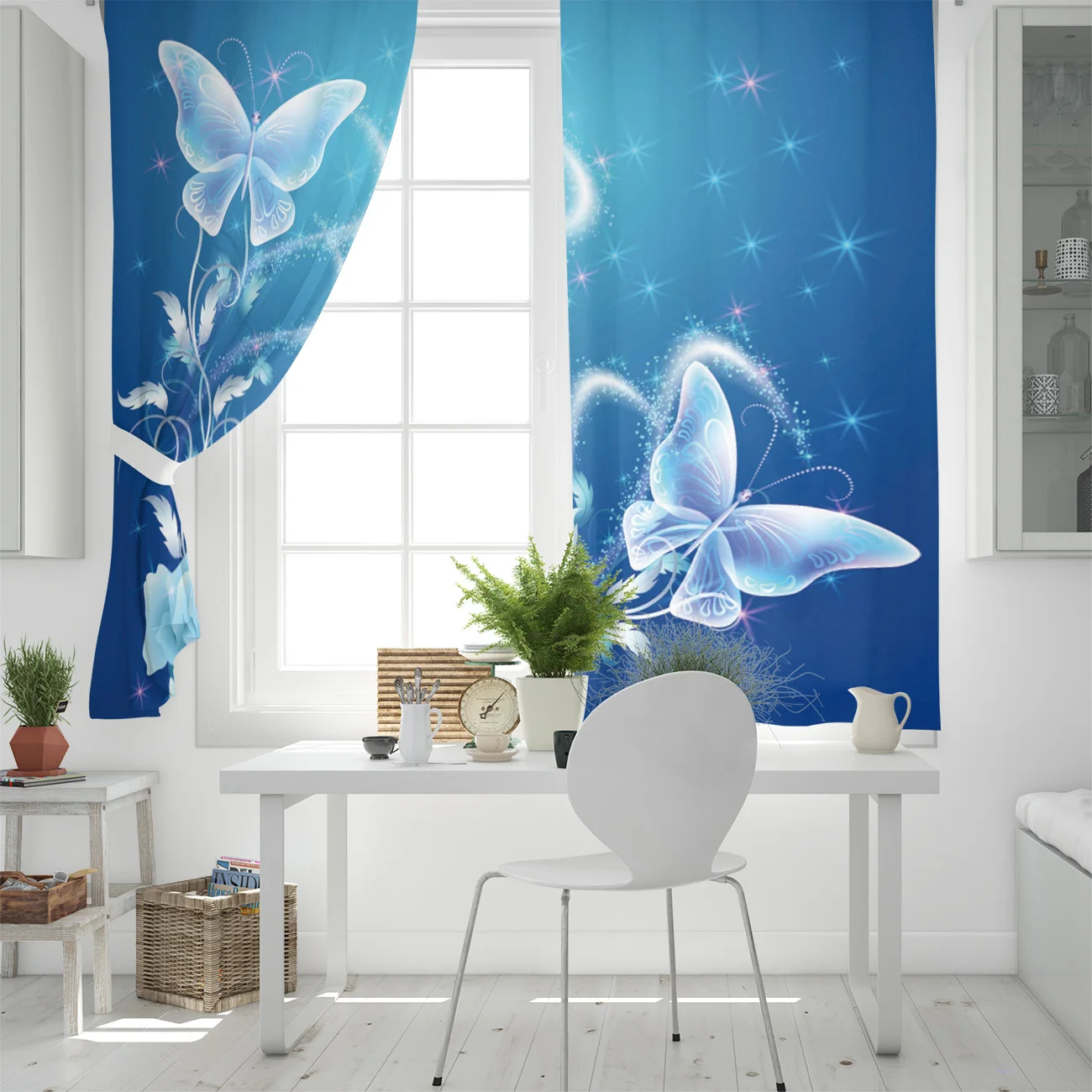 Обувь с украшениями в виде цветков и бабочек голубого фиолетового довольно