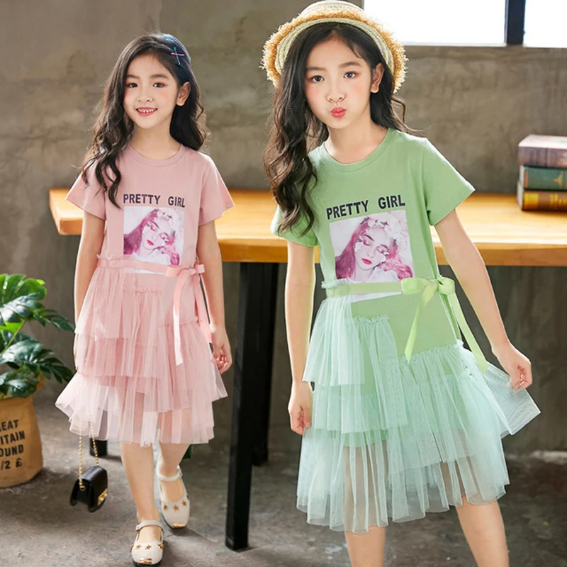

Big Girls Dress 2020 Summer Children Clothes Fashion Princess Mesh Dress Girls Party Costume BC917