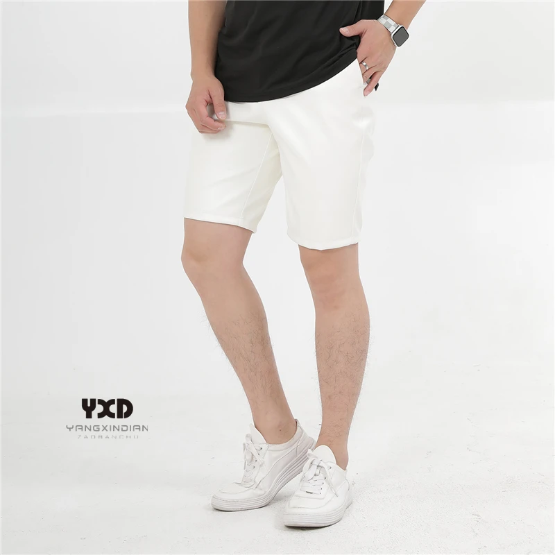 Men‘s PU Leather Shorts Man Summer Fashion Brand Boardshorts Male Plus Size Casual Shorts Mens Streetwear White Khaki Red Shorts