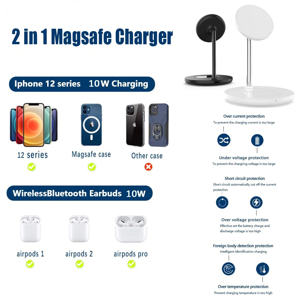 Cargador inal&aacute;mbrico magn&eacute;tico Qi, estaci&oacute;n de carga r&aacute;pida para Iphone 13, 12, 11, XR Pro Max-4