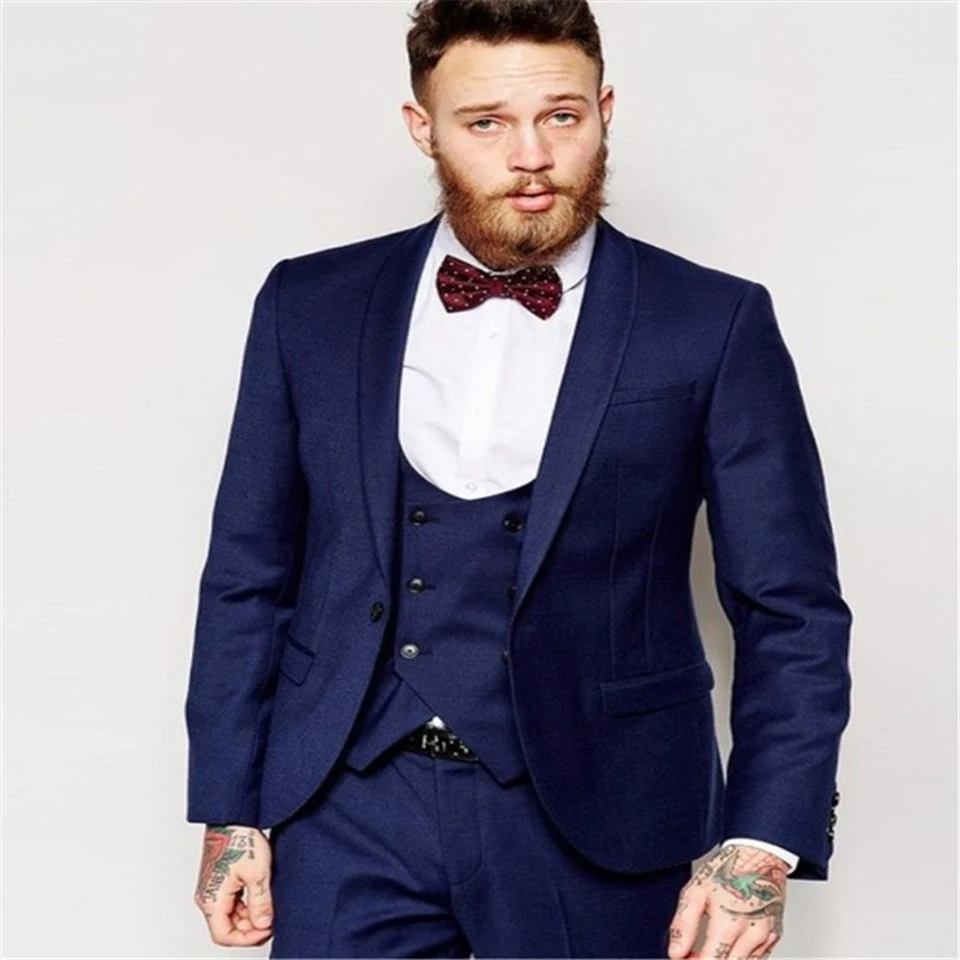 

Center Wind Groomsmen Shawl Lapel Groom Tuxedos Navy Blue Men Suits Slim Fit Wedding Best Man Blazer (Jacket + Pants + Vest)