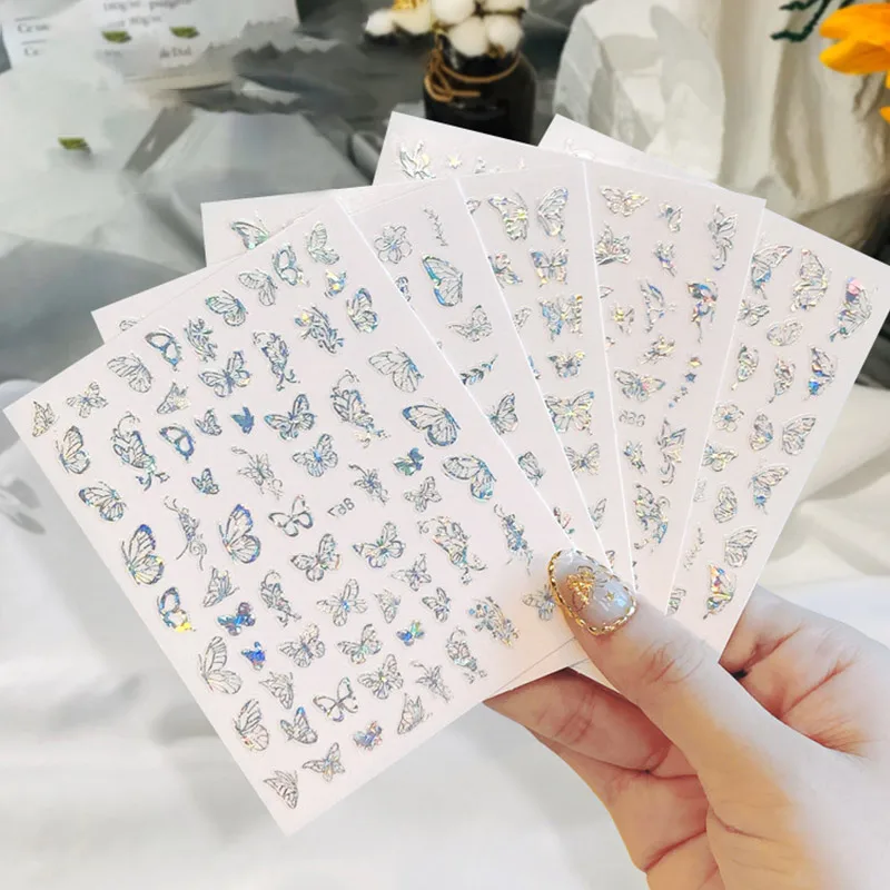 

3D Butterfly Nail Art Stickers Golden Silver Nail Transfer Decal Self Adhesive Foils Nail Decals DIY Nail Art Decoration