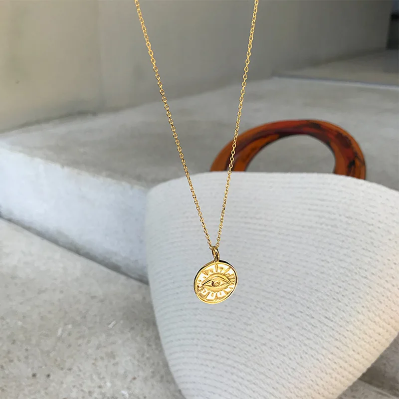 Монета золотого цвета дьявольские глаза ожерелье подвеска колье для женщин