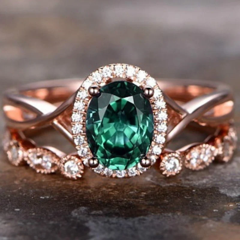 

Romantic Delicacy Oval Rose Gilt Engagement ring Birth Stone Flower Bridal Love Ring