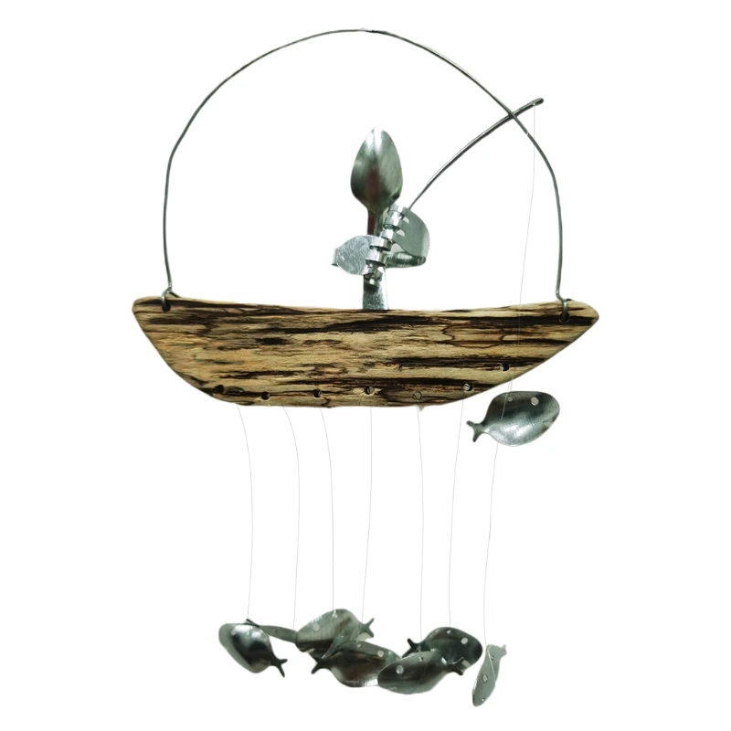 

Fishing Man Wind Chime Spoon Fish Sculpture Windchime Hanging Garden Decoration