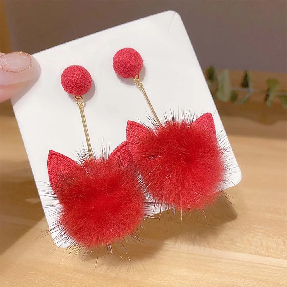 1 пара корейских зимних модных плюшевых сережек с кошачьими ушками трендовые
