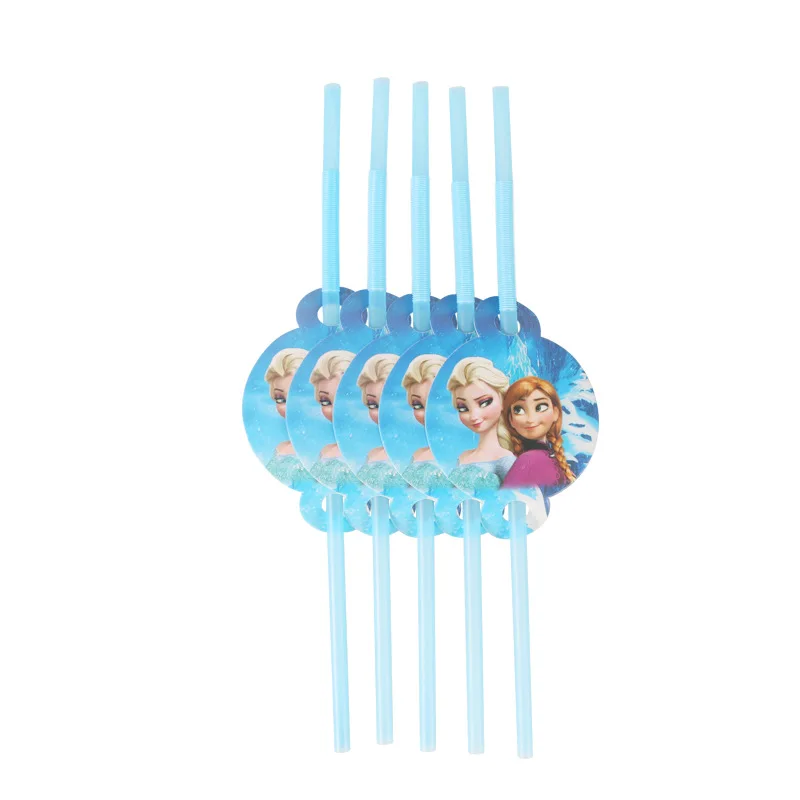 Straw 10Pcs Холодное сердце Анна Лиза вечерние принадлежности День Рождения украшения одноразовые столовые приборы набор бумажные тарелки чашки баннер детский душ Декор - Цвет: Straw 10Pcs