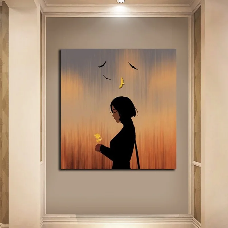 Постер с маленькой девочкой и птичкой картина холст без рамки принты Куадрос для
