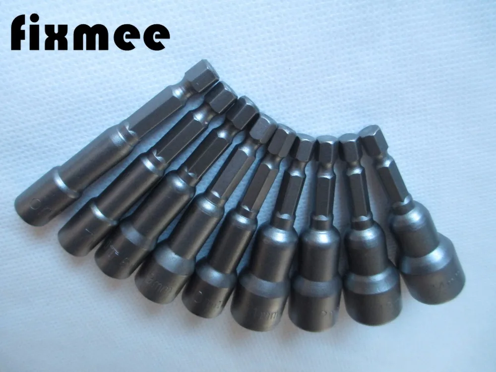 

10pcs 1/4 inch Hex Magnetic Nut Driver Socket Set 6/7 / 8/10/ 12/ 13/14/15/17/19mm Metric Impact Drill Bits Adapter