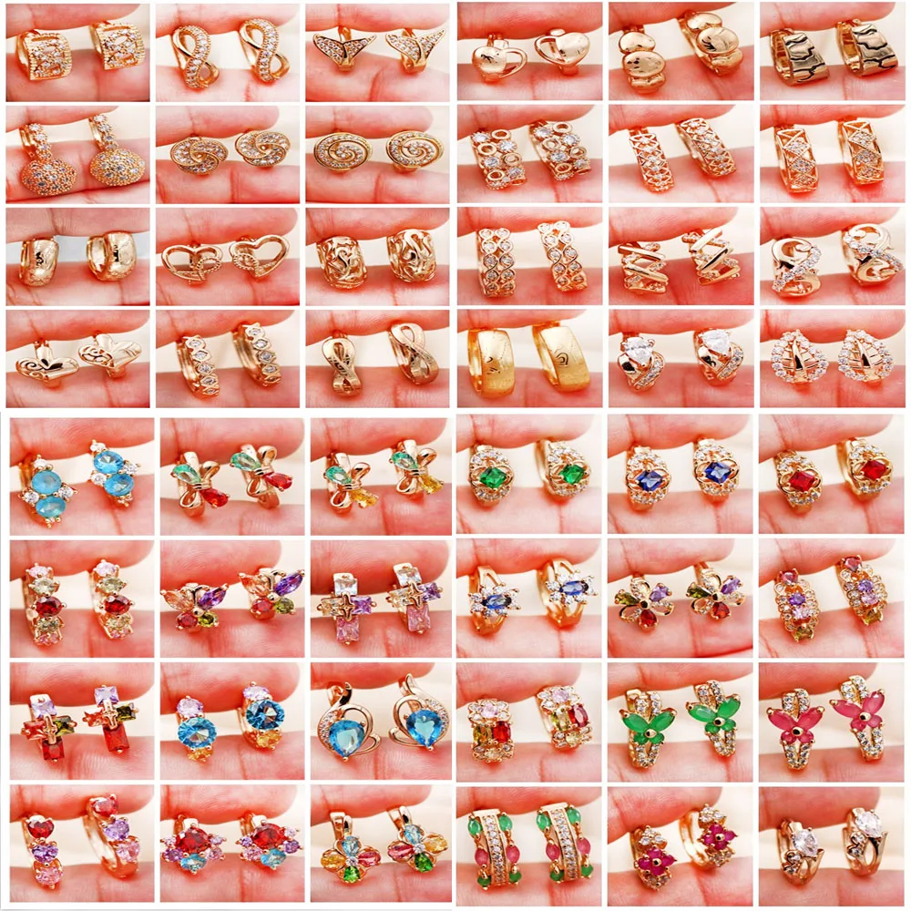 Модные серьги кольца для женщин золотого цвета с красным и зеленым кубическим