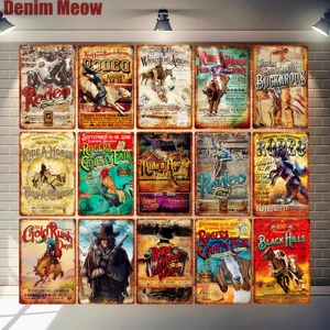 Родео Ретро Металлические оловянные вывески езда лошадь искусство постер Бар паб кафе настенные тарелки корма ковбой золото пик доска Винтаж Домашний Декор N304