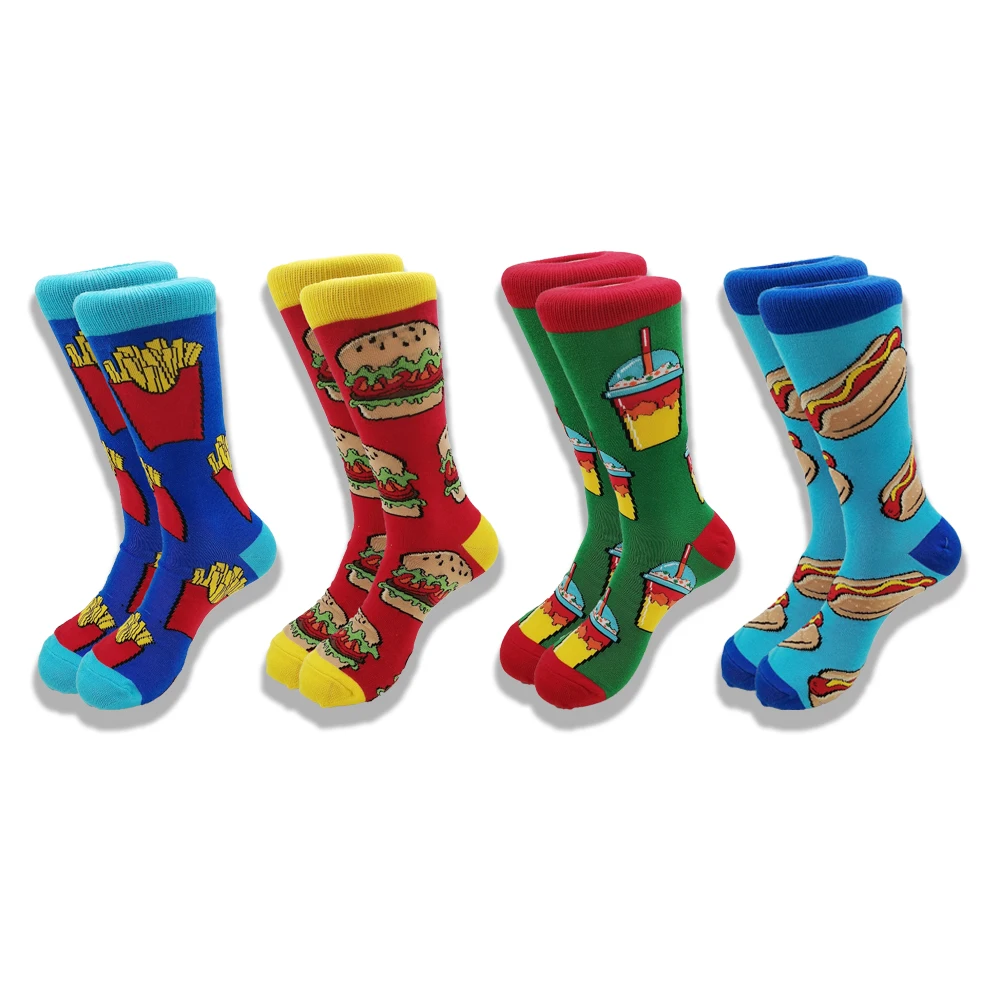 

Spring and Autumn Men's High-Quality Socks Hamburgers and Cola are Colorful New Middle Tube Soft and Comfortable Skateboard Sock