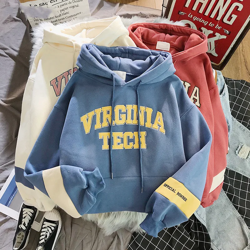 

oversized Hoodies Women Thicker Letter Warm Pullover Coat Drawstring Harajuku Sweatshirt Pink Womens Korean New High Quality