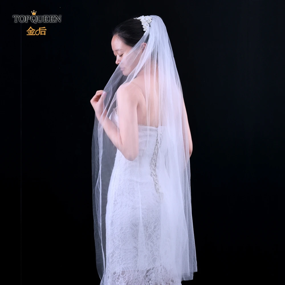 

TOPQUEEN VS358 Wedding Veil Handmade Bridal Veil Crystal Veil Embroidered Tulle Bride Short Veil with Comb Bridal Accessory