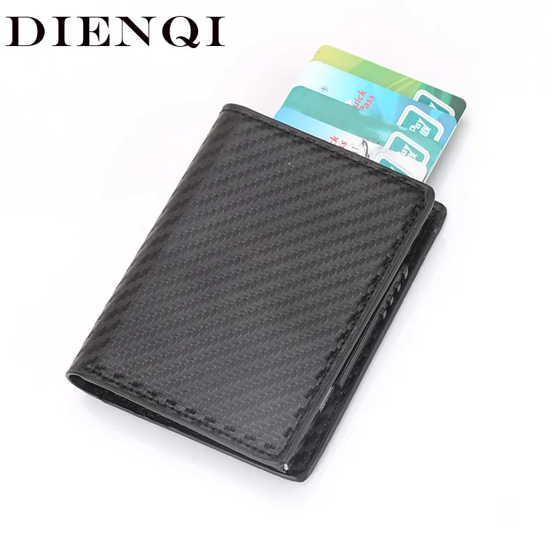 

DIENQI Rfid Blocking Bank Credit Card Holder Men Carbon Fiber Minimalist Aluminium Metal Wallet Slim Business Cardholder Case