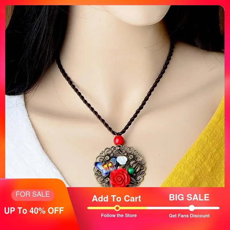 Красный женское колье в этническом стиле ожерелье с бантиком винтажные круглой