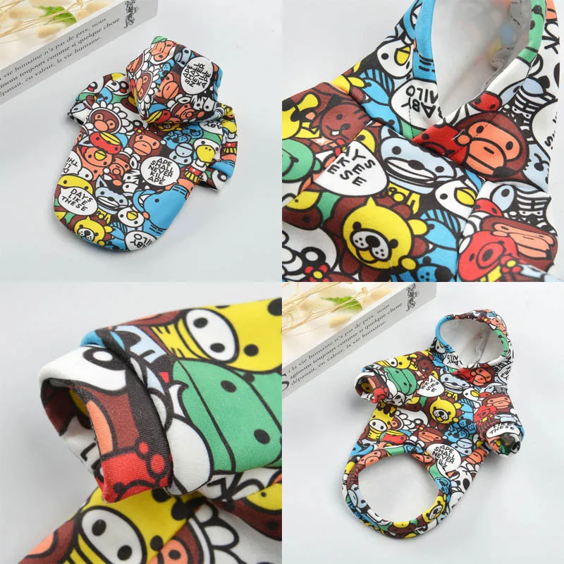 Зимние толстовки с капюшоном для собак пальто принтом животных куртка щенков