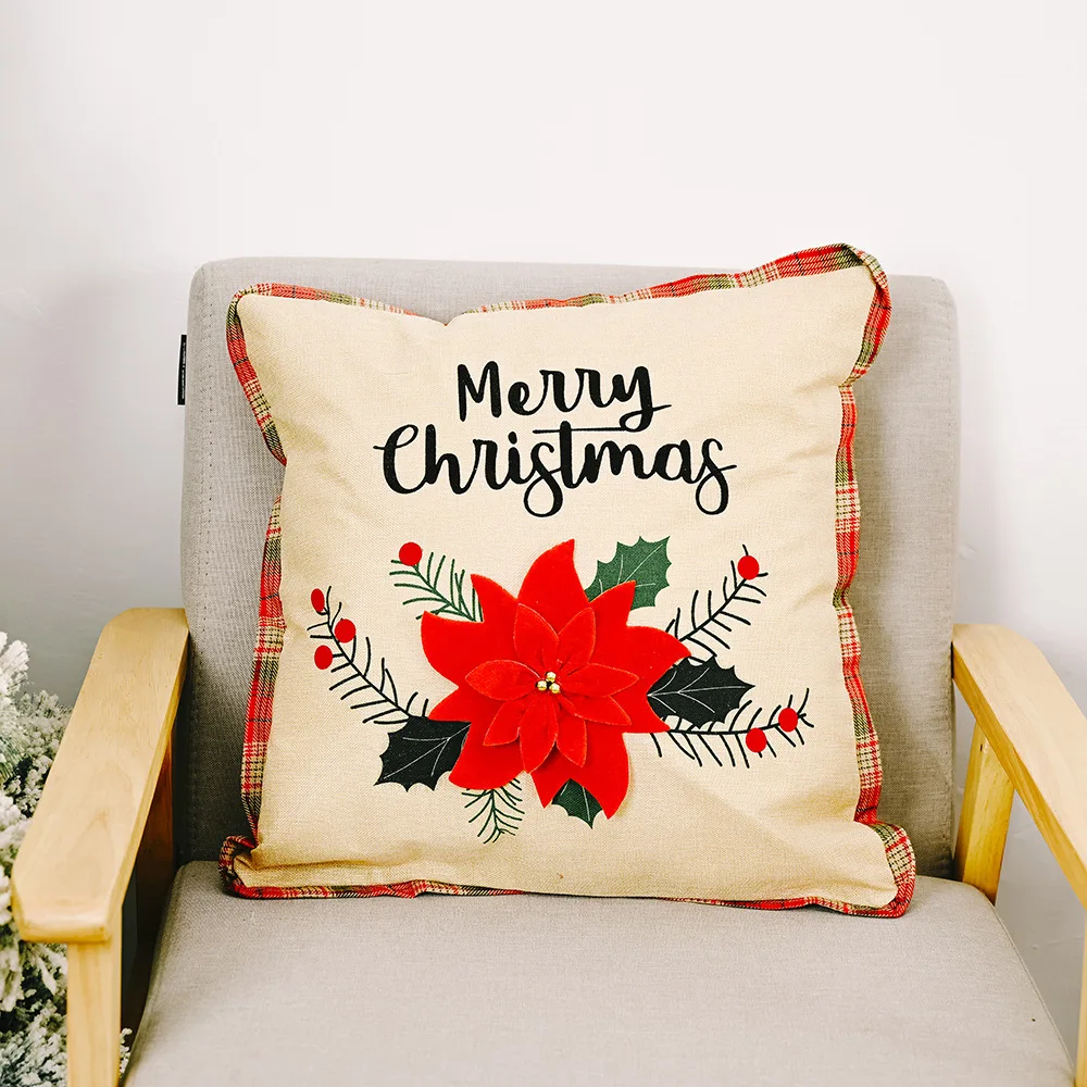 

New Christmas Ornaments Big Red Flower Pillowcase Creative Pillow Case Square Burlap Pillow Case Sofa Bed Home Decor