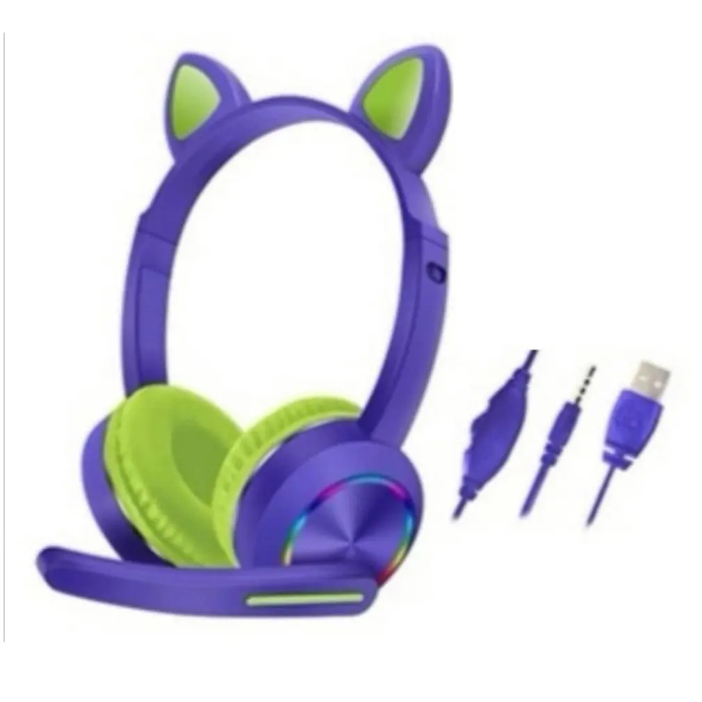 

New Children's Head-mounted Wired Cat Ear Headset Cartoon Glowing Cute Girl Student Wired Online Class Live Headset