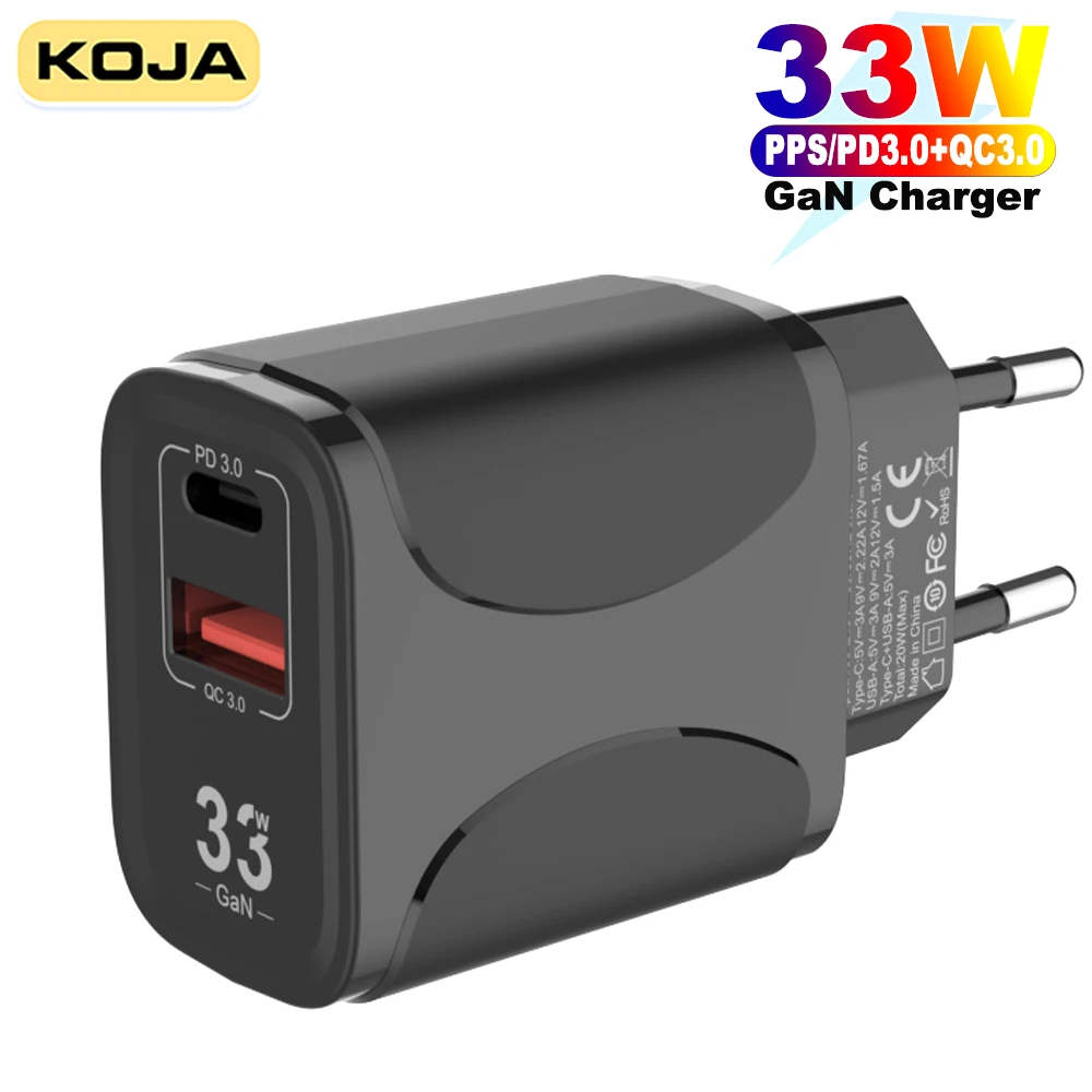 

33W GaN Charger Quick Charge 3.0 PPS PD 30W 20W USB Fast Wall Charger Adapter For IPhone 13 Samsung Xiaomi Type C Mobile Phone