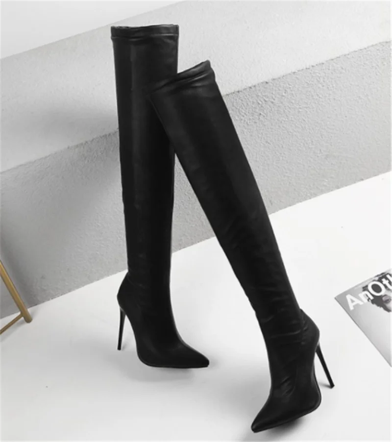 Женские зимние сапоги выше колена на высоком каблуке 12 см|Ботфорты| |