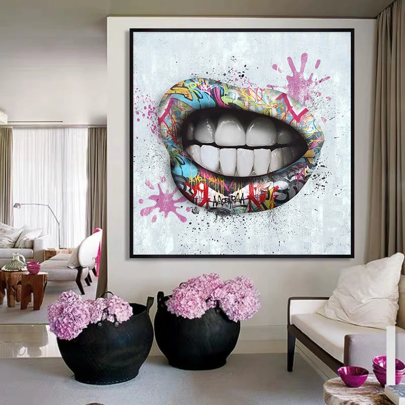 Граффити искусство сексуальные прорезывающиеся губы плакаты и стен картины для