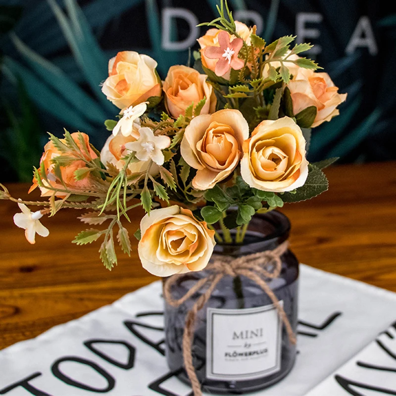 

10Heads Rose Silk Bouquet Artificial Flowers Bride Wedding Home Decoration Flowers European Styles Living Room Accessories