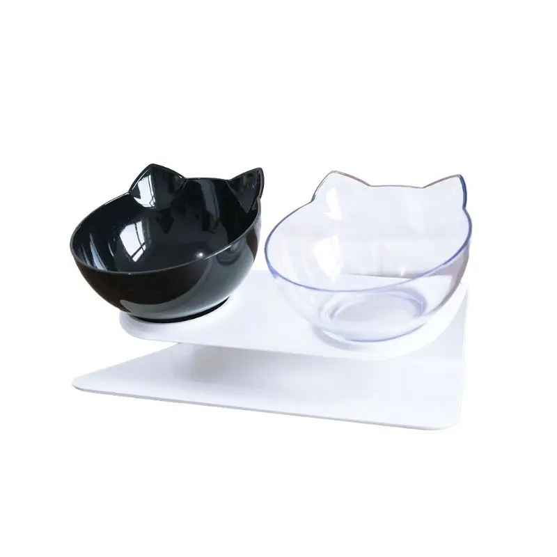 Black-white Нескользящие миски для кошек, двойные миски с поднятым подставкой, миска для воды для домашних животных, миска для кошек, кормушка для собак, миска для кошек, товары для домашних животных, 3 цвета, C42 - Цвет: Black-white
