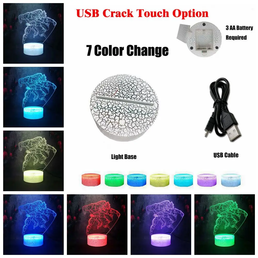 Crack Touch 7 color Многоцветный градиент мечты Скандинавская креативная настольная лампа Dragon Ball Saiyan son Wukong Anger Action Picture светодиодный USB 3D ночник - Испускаемый цвет: Crack Touch 7 color